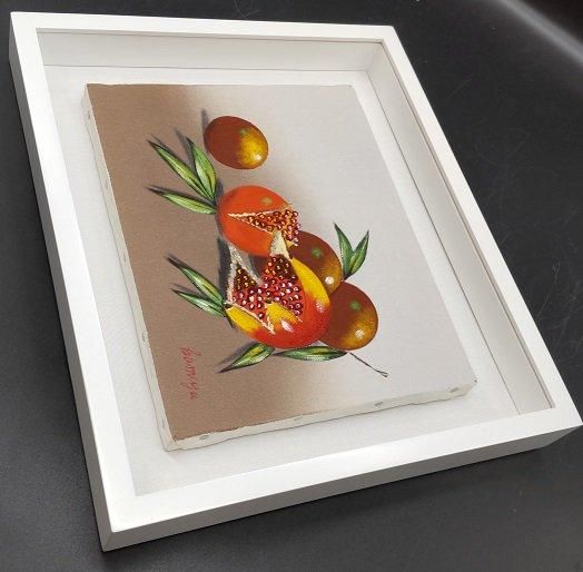 額縁】F10☆木製油彩額・前面ガラス付き・こげ茶・木目・白