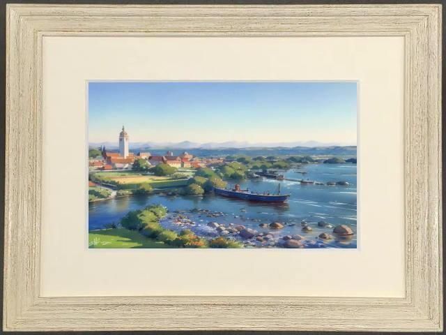 風景画 木製フレーム付き 水彩画 風景画 木製フレーム付き 水彩画 風景