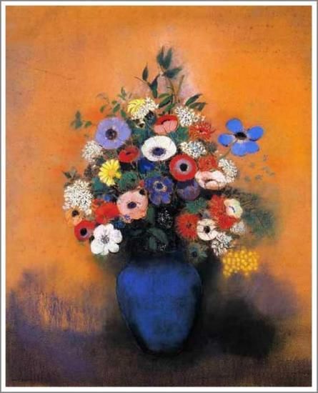 ルドン【青い壺とミモザ、アネモネ】 - 手描き 絵画（油絵複製画）販売