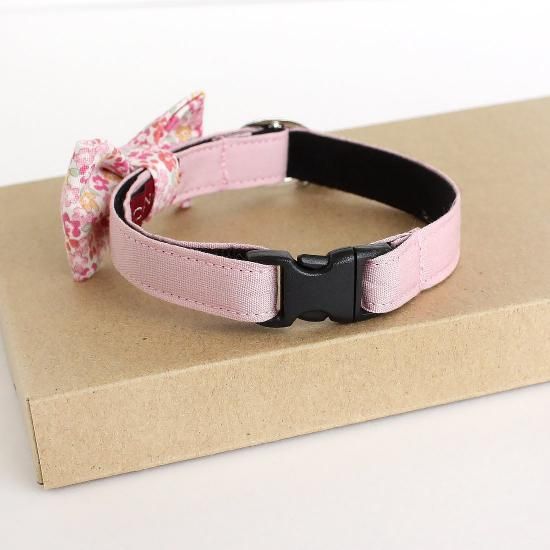 リボン付き猫首輪【ピンク×Pastel Garden ピンク】（シルバーバックル