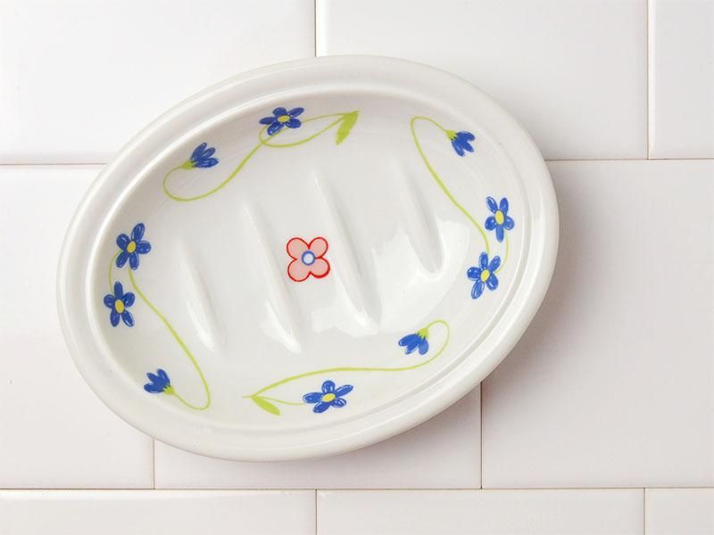 ソープディッシュ 陶器 シンジカトウ 可愛い花柄の石鹸置き