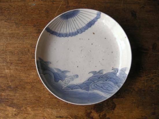 藍古九谷 如意雲に水楢の図 五寸皿 藍古九谷 如意雲に水楢の図 五寸皿