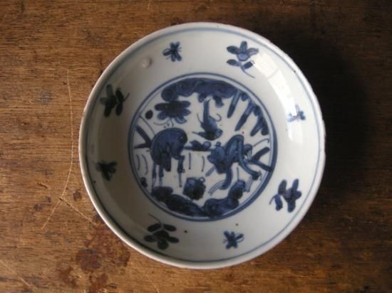 中国骨董アンティーク古染付筆文様科挙五寸皿皿丸皿