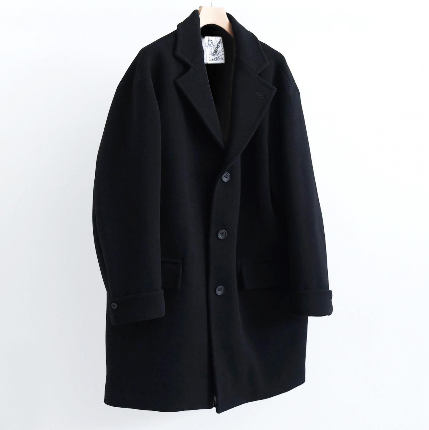 TASMANIA WOOL DOUBLE MELTON TAILOR BOX COAT [BLACK] - WUNDER 大阪