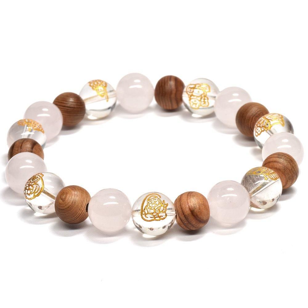七福神ブレスレット（七福神[水晶]×屋久杉玉×ローズクォーツ）10mm