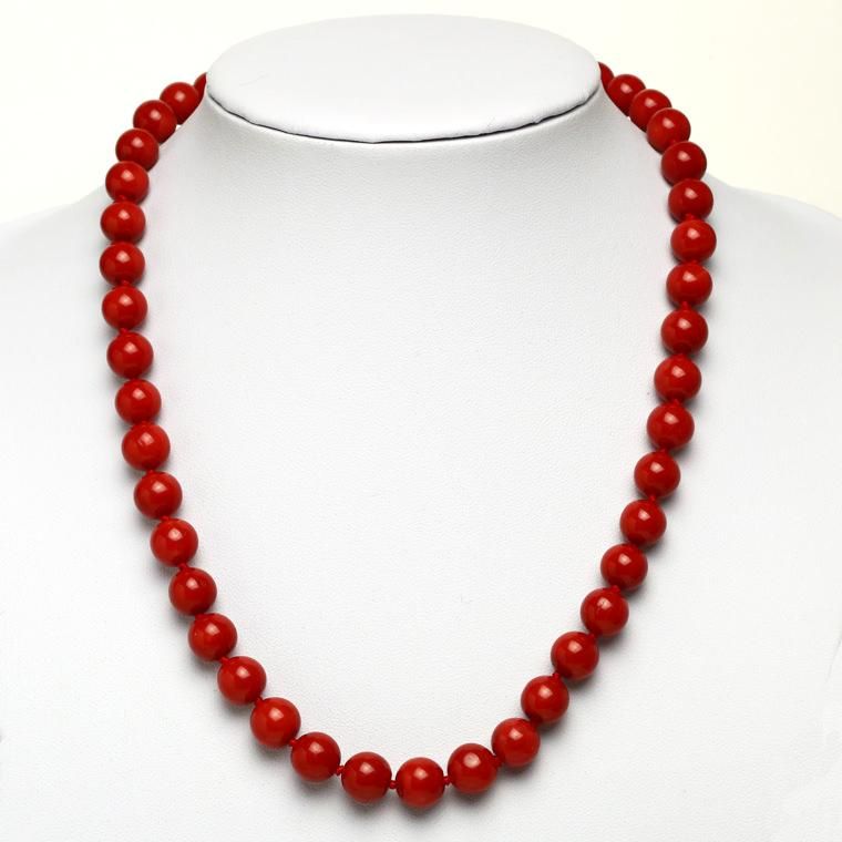 プレミアム]天然赤珊瑚ネックレス 9.5-10mm玉 #AA000 - プレミアム