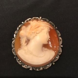 KAG0980：アンティーク カメオ ブローチ (マルカジット、シルバー