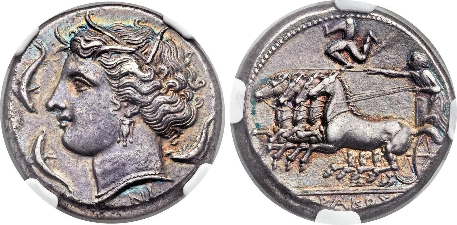 古代ギリシャ シラクサ BC317-289 テトラドラクマ 銀貨 NGC AU 5/5, 5