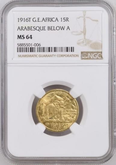 ドイツ領東アフリカ 1916T ウィルヘルム2世 15ルピー 金貨 NGC MS64