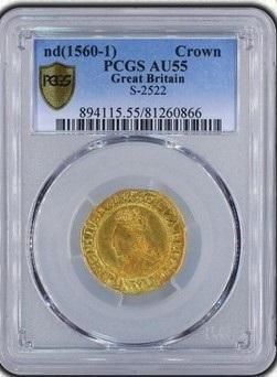イギリス イングランド 1560-61 エリザベス1世 1クラウン金貨 PCGS