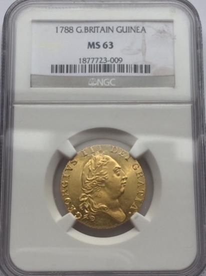 イギリス 1788 ジョージ3世 スペードギニー金貨 NGC MS63! - 【鑑定済