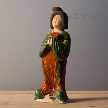 加彩人物俑 中国古陶 古玩 侍女 唐三彩 加彩人物俑 中国古