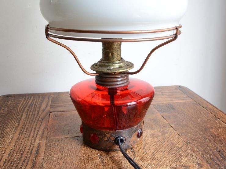 アンティーク オイルランプ型 ガラステーブルランプ（H30cm