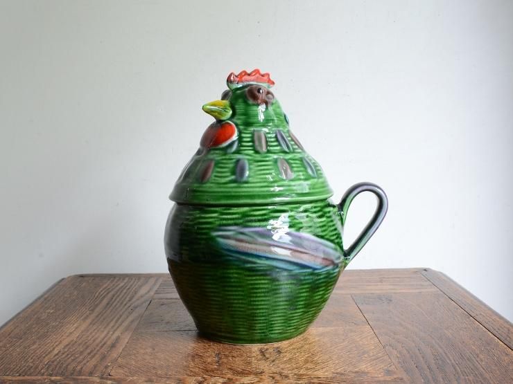 ヴィンテージ にわとりモチーフ 蓋付き陶器 ポット ｜アンティーク雑貨
