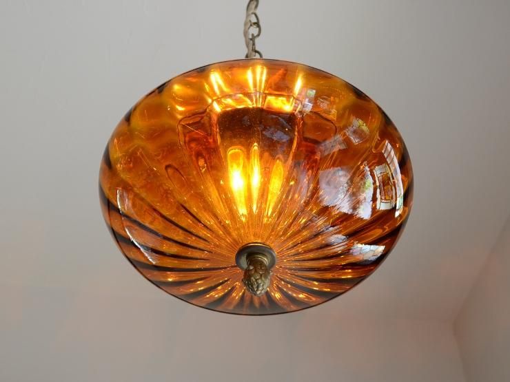 ヴィンテージ アンバーガラス ペンダントランプ B｜アンティーク照明