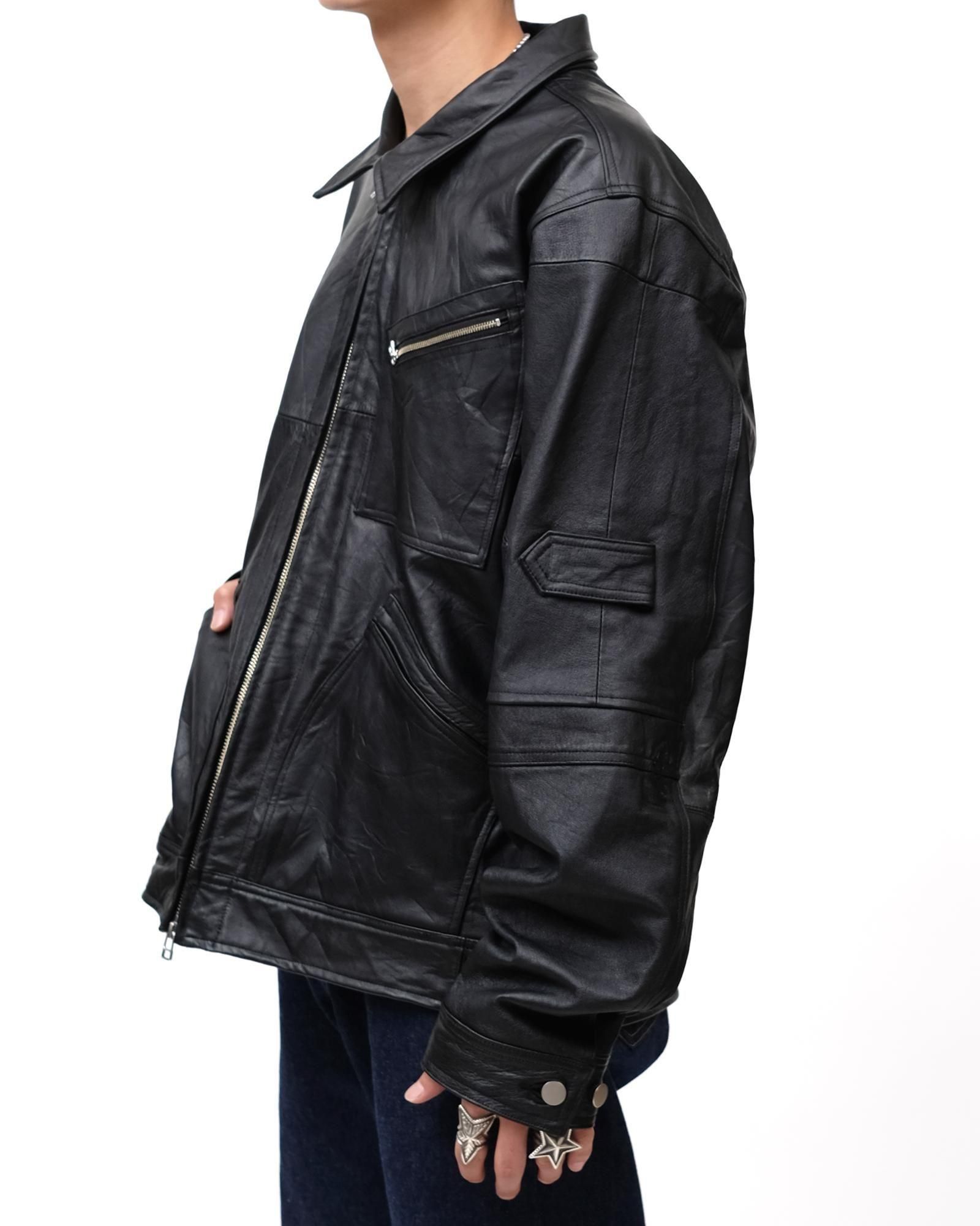 OLD PARK ZIP UP WORK JACKET #LEATHER BLACK size:XL type:E [OP-516