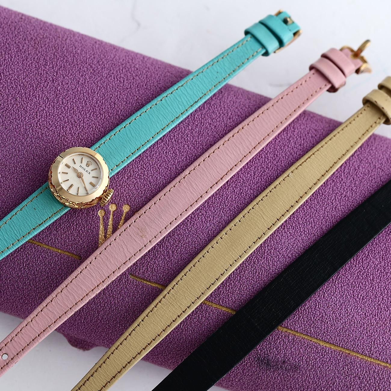 ロレックス カメレオン ネットフルーテッド 18KYG 純正革ベルト & 尾錠