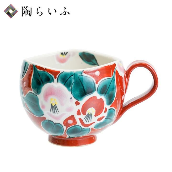 蔵出し 昭和初期 九谷焼 マグカップ 戦前輸出用 永楽窯 朱色唐草金彩