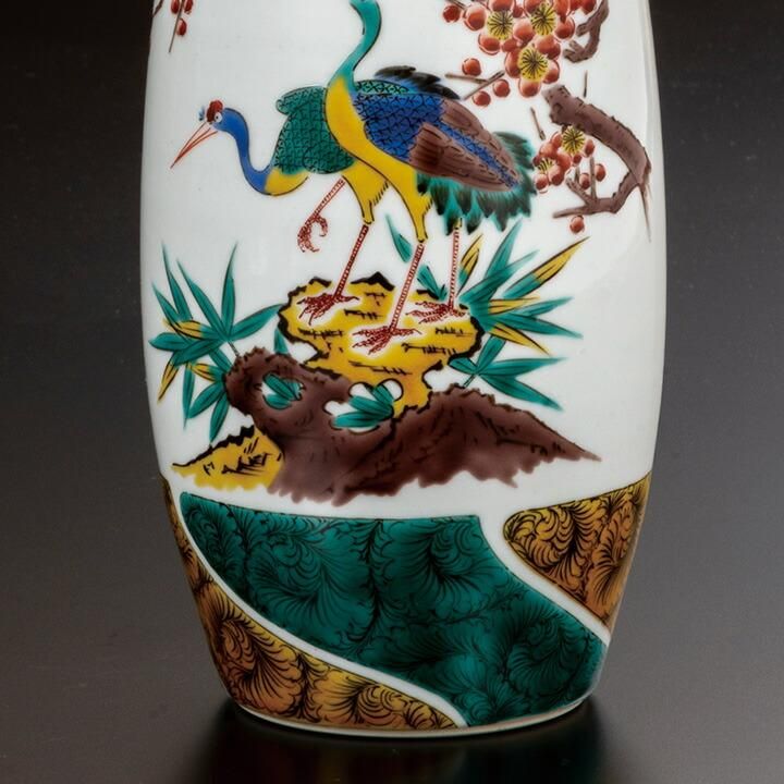 2610 希少 九谷焼 古九谷 ヒビ焼六歌仙人錦工入 六角花瓶 時代物 2610