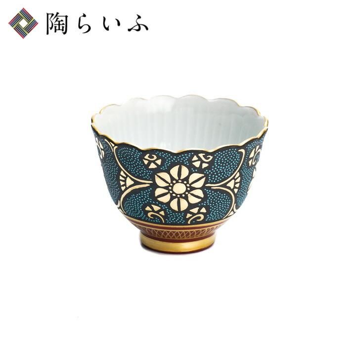 輪花 酒盃 盛金鉄線青粒（桐箱入り）/仲田錦玉