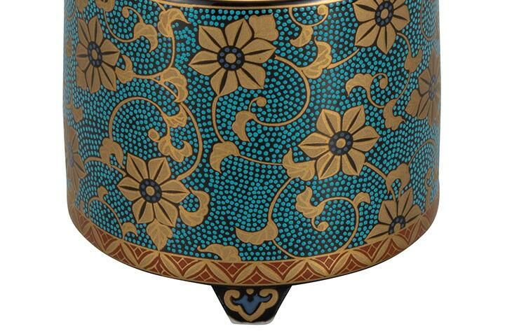 A044九古金仙八角形の陶器香炉 漢字模様付き A044九古