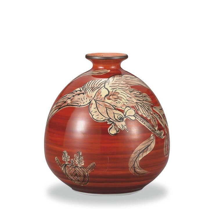 NA3347 九谷焼 名品 明治九谷伝説名工 相川雪花作 鳳凰文花瓶 NA3347