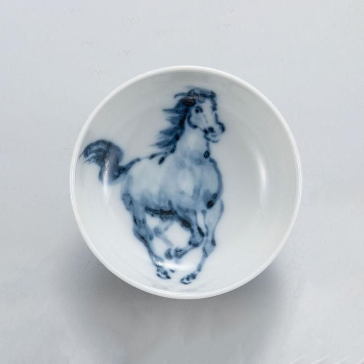 盃 染付左馬/安東早苗 木箱入り - 和食器の通販なら九谷焼専門店の陶らいふ