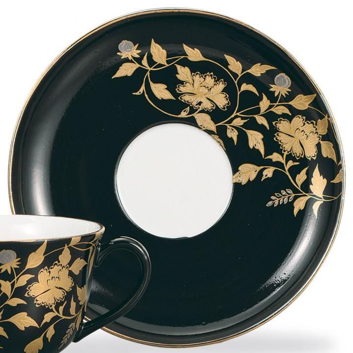 コーヒーカップ＆ソーサー 金襴手 黒 / 大志窯 化粧箱入り - 和食器の