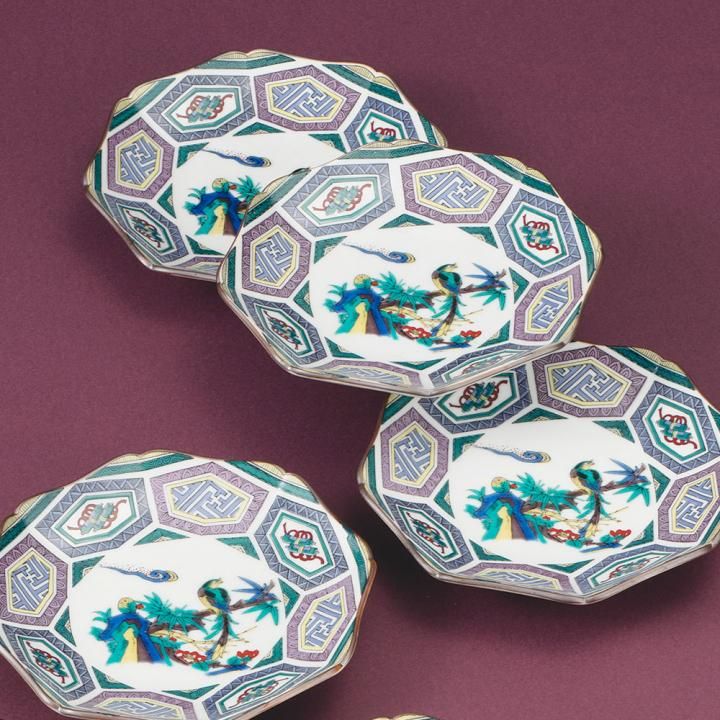 5号皿揃 尾長鳥 化粧箱入り - 和食器の通販なら九谷焼専門店の陶らいふ