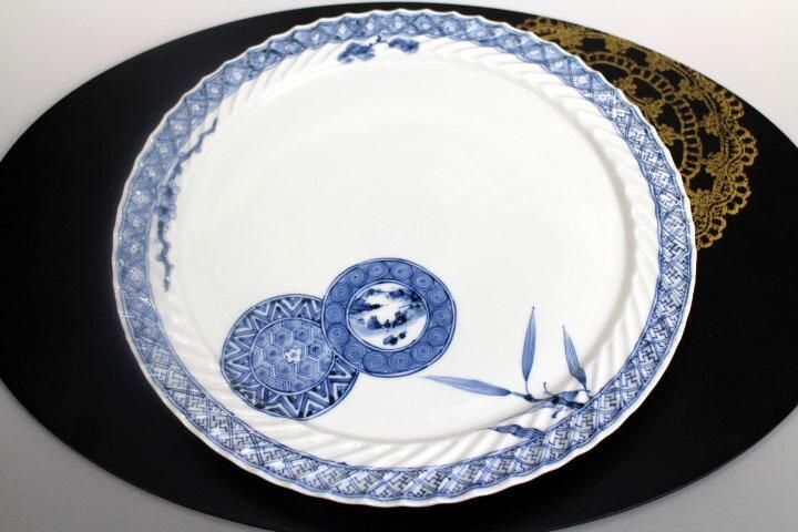 宮内庁御用窯】8.5号皿 青華双輪文/山本長左