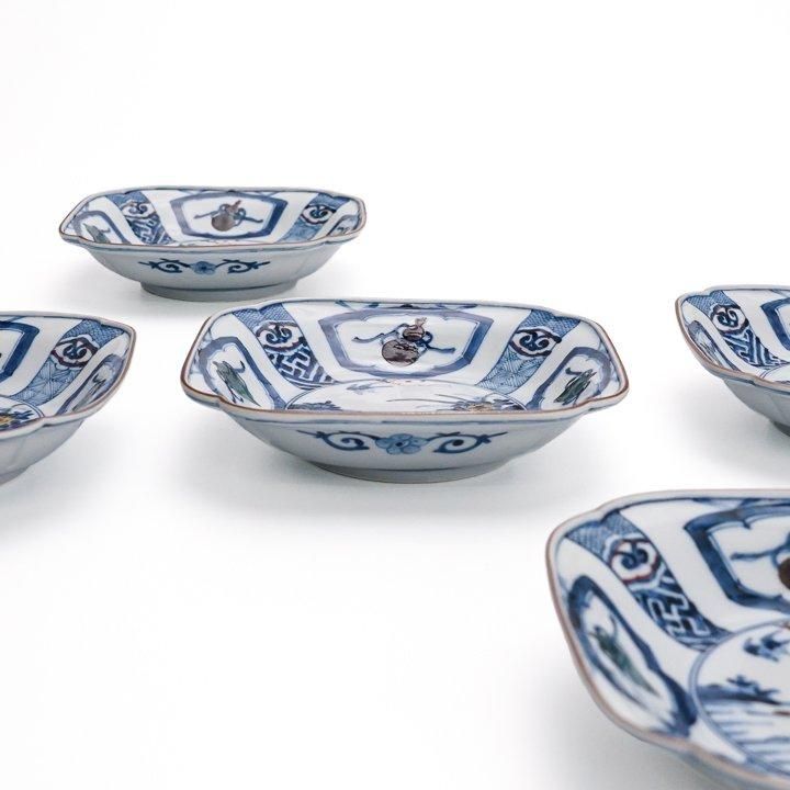 宮内庁御用窯 四方皿揃 染色桃花花鳥文 山本長左 | 九谷焼専門店陶らいふ