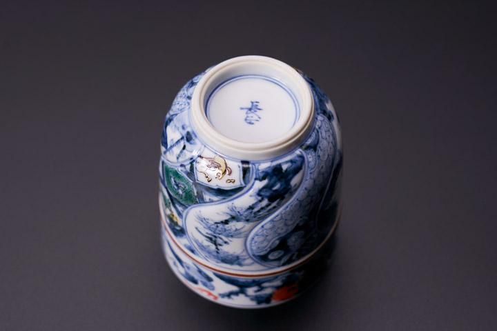 宮城県亘理・みちのく長瀞・末家焼窯元ひろ窯山・水絵湯呑と皿・未使用