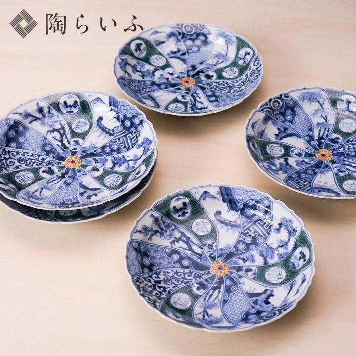 藍古九谷 如意雲に柘榴の図 六寸皿 藍古九谷 如意