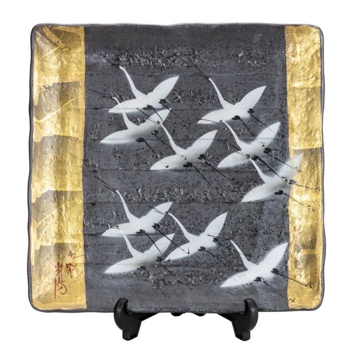 12号飾皿 金箔彩群鶴 / 北村隆