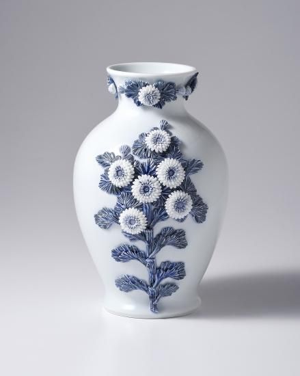 2568 平戸祐祥 染付 唐子絵 花瓶 未使用 平戸三川内焼 裕