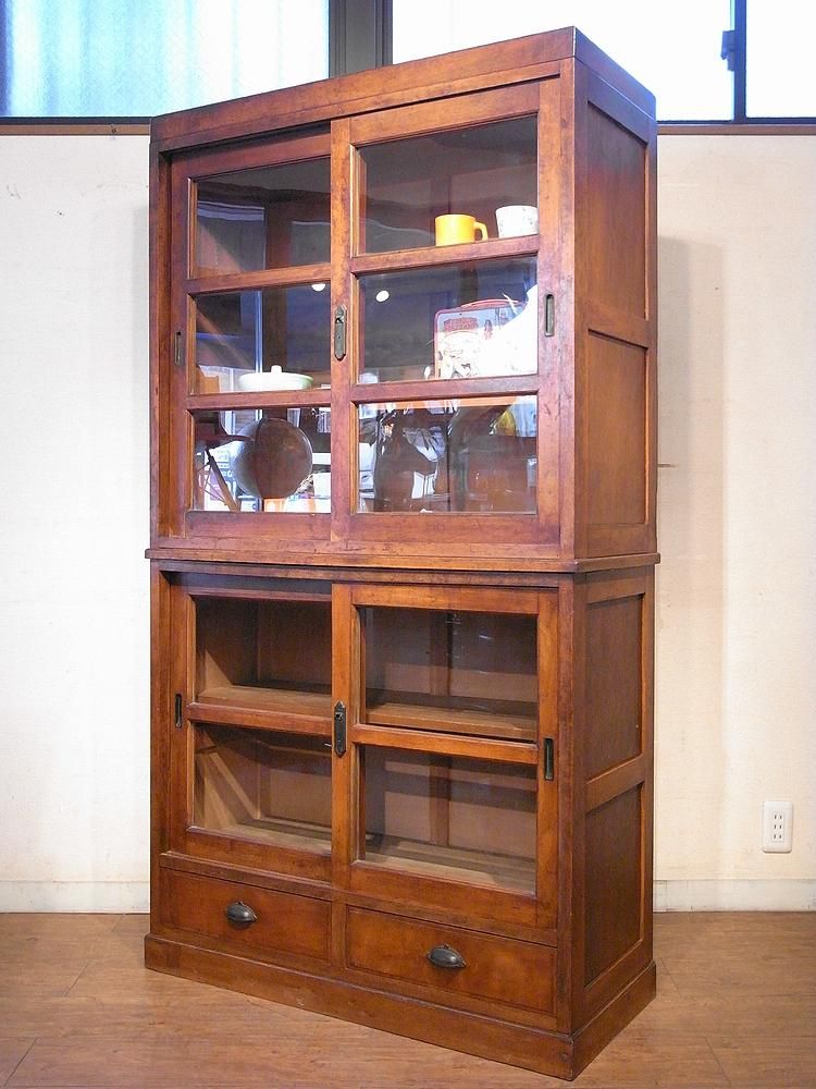 昭和レトロ 時代箪笥 水屋箪笥 本棚 食器棚 古家具 アンティーク