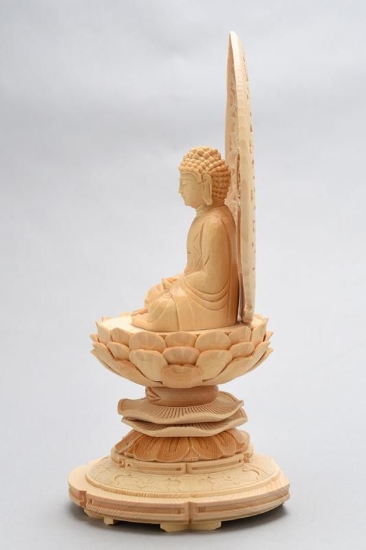 天台宗】白木製 阿弥陀如来(座像/2.5寸) 丸台座 唐草光背 仏像 - 仏壇