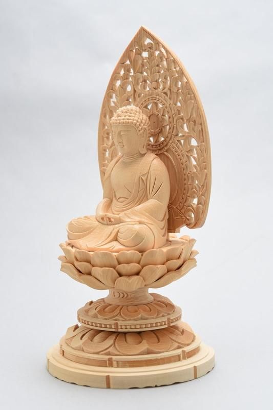阿弥陀如来立像 5寸 #661 円台座 宝相華唐草 透彫り◇白檀 木彫 仏像