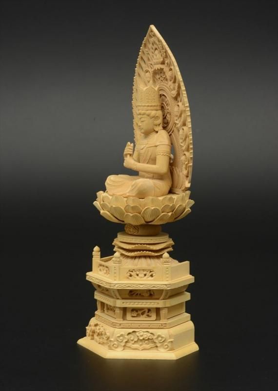 光背(2.5寸坐像用)#433 透し彫 奏楽飛天 宝塔 ◇白檀 木彫 仏像付属品