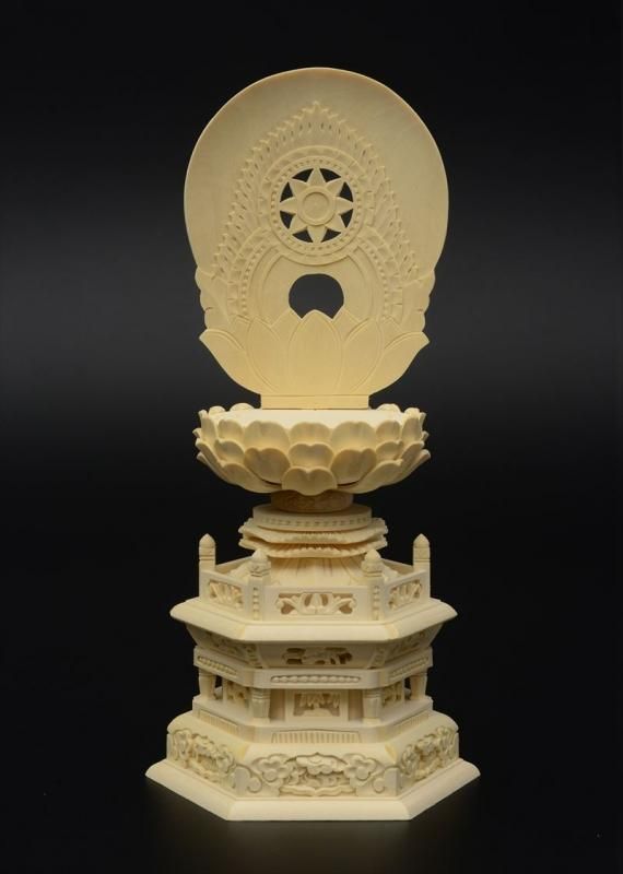 真言宗】白木製 大日如来(座像/3寸) 六角台座 円光背 仏像 - 仏壇仏具