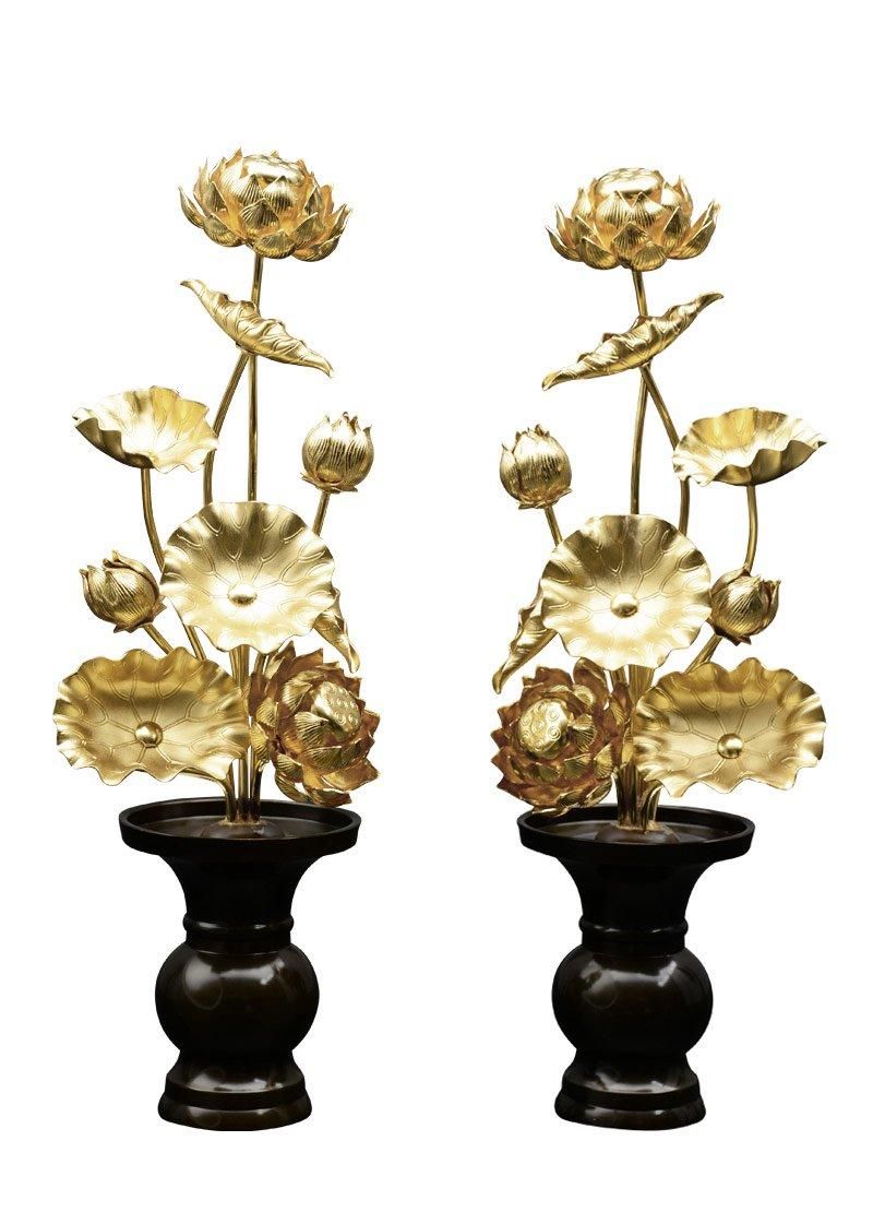 常花（金蓮華） 6号9本立て 軽合金 金色 1対ーひるた仏具店