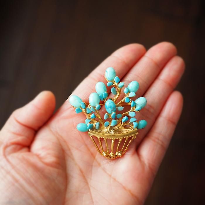 SWOBODA（スワボダ）☆ターコイズ 天然石フラワーポット ／バスケット