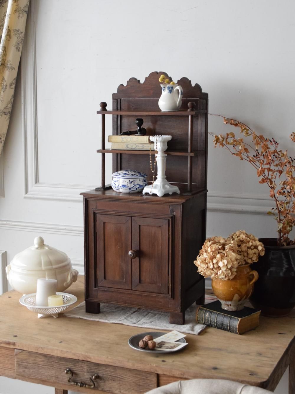 シャビーシック】アンティーク風 キャビネット グリーン 小型収納家具