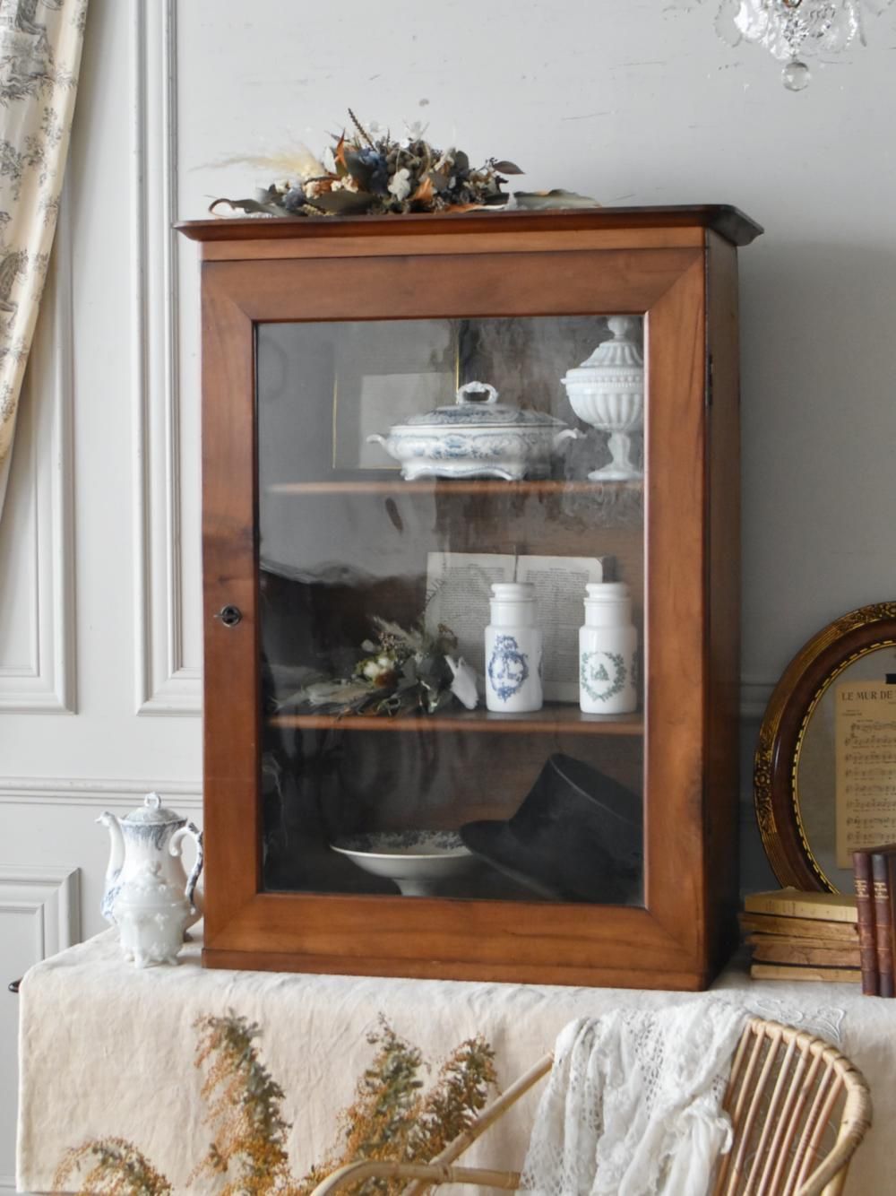 フランス ベルギー ガラスドーム 展示ケース アンティーク 古道具 木