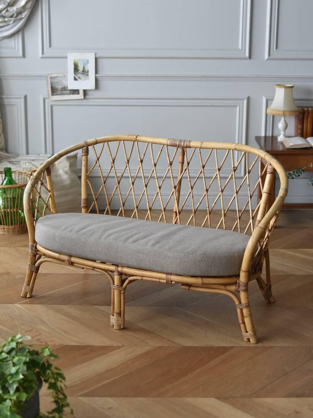 ラタンソファ.2シーター イギリスヴィンテージ家具 バンブーチェア 二