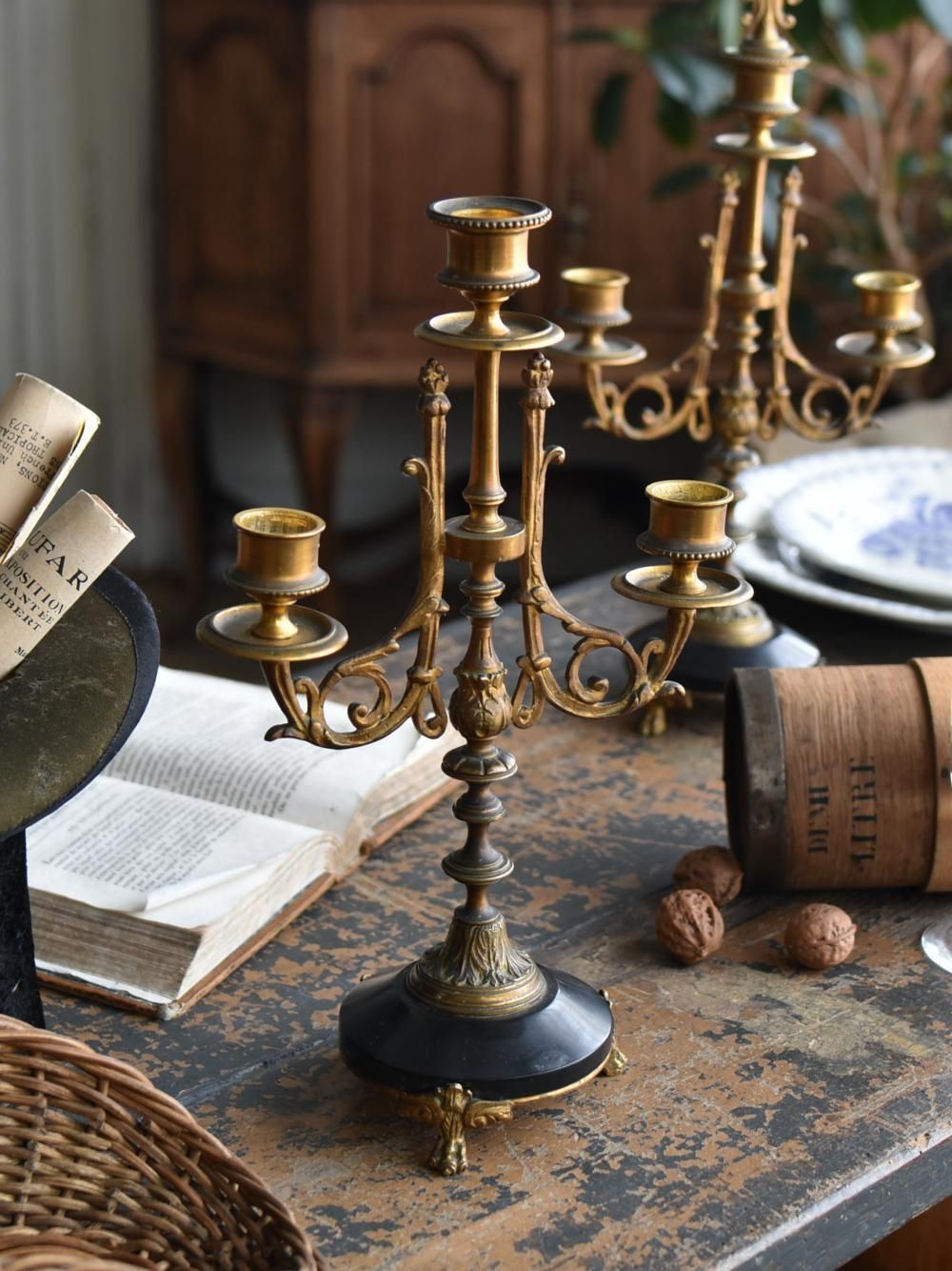 3灯キャンドルスタンド.3B アンティーク燭台 キャンドルホルダー 卓上型