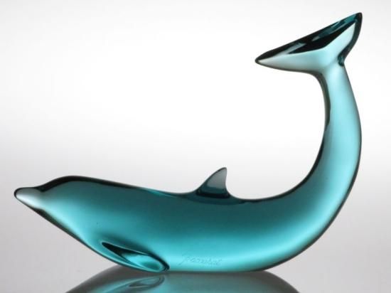 バカラ フィギュリン ○ イルカ 置物 ドルフィン ブルー 青 尻尾上向き