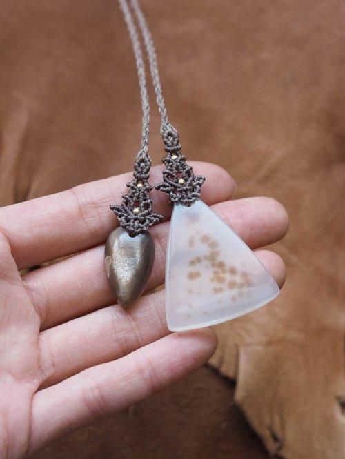 マクラメ編みネックレス ペリドット＆ムーンストーン（インド産