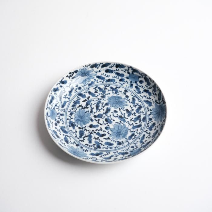 古伊万里 染付微塵唐草文輪花皿 7枚 直径18.6cm 江戸時代 古伊万里 染