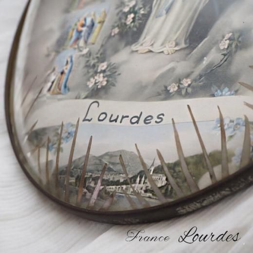 送料無料】フランス ルルドの泉 アンティーク ガラスドーム 壁掛け